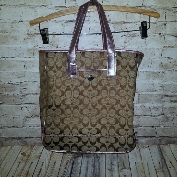 Coach Handbags - COACH Rare Canvas Logo Pink Rose Bucket Handbag